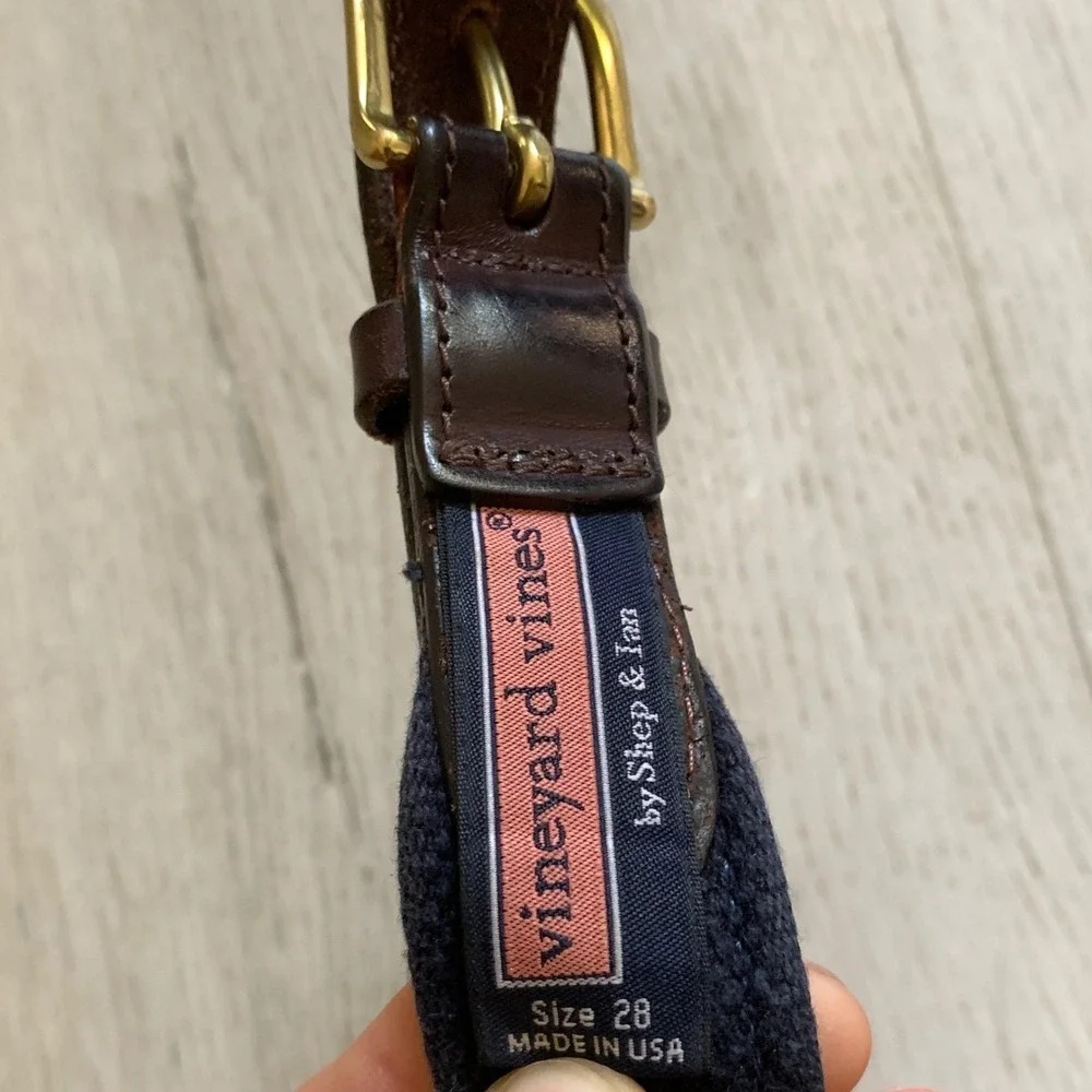 Vineyard Vines Boys‎ Navy Blue Fish Canvas Leather Club Belt Size 28 Made in USA